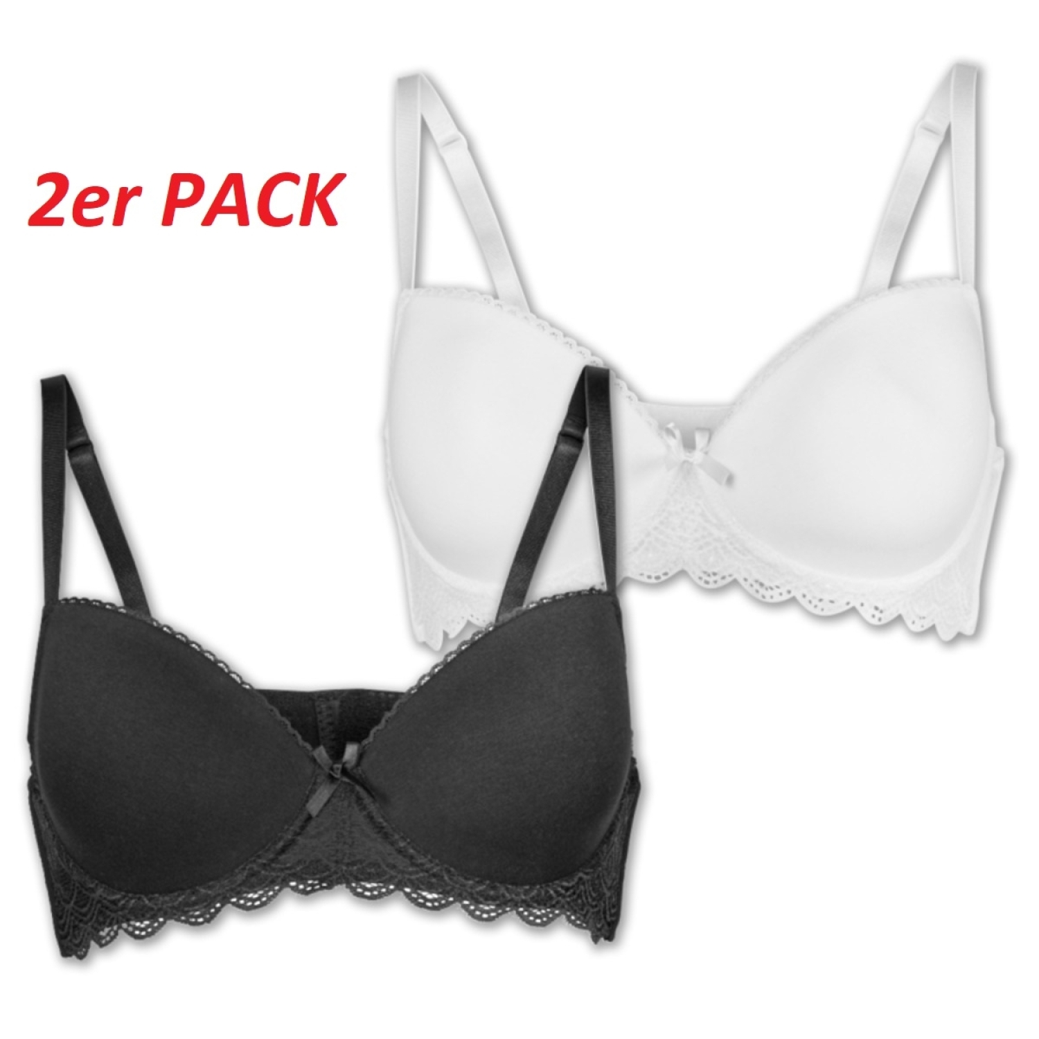 2er Pack Damen Unterwäsche Schalen Bügel BH Soft Push Up BH Schwarz & Weiss